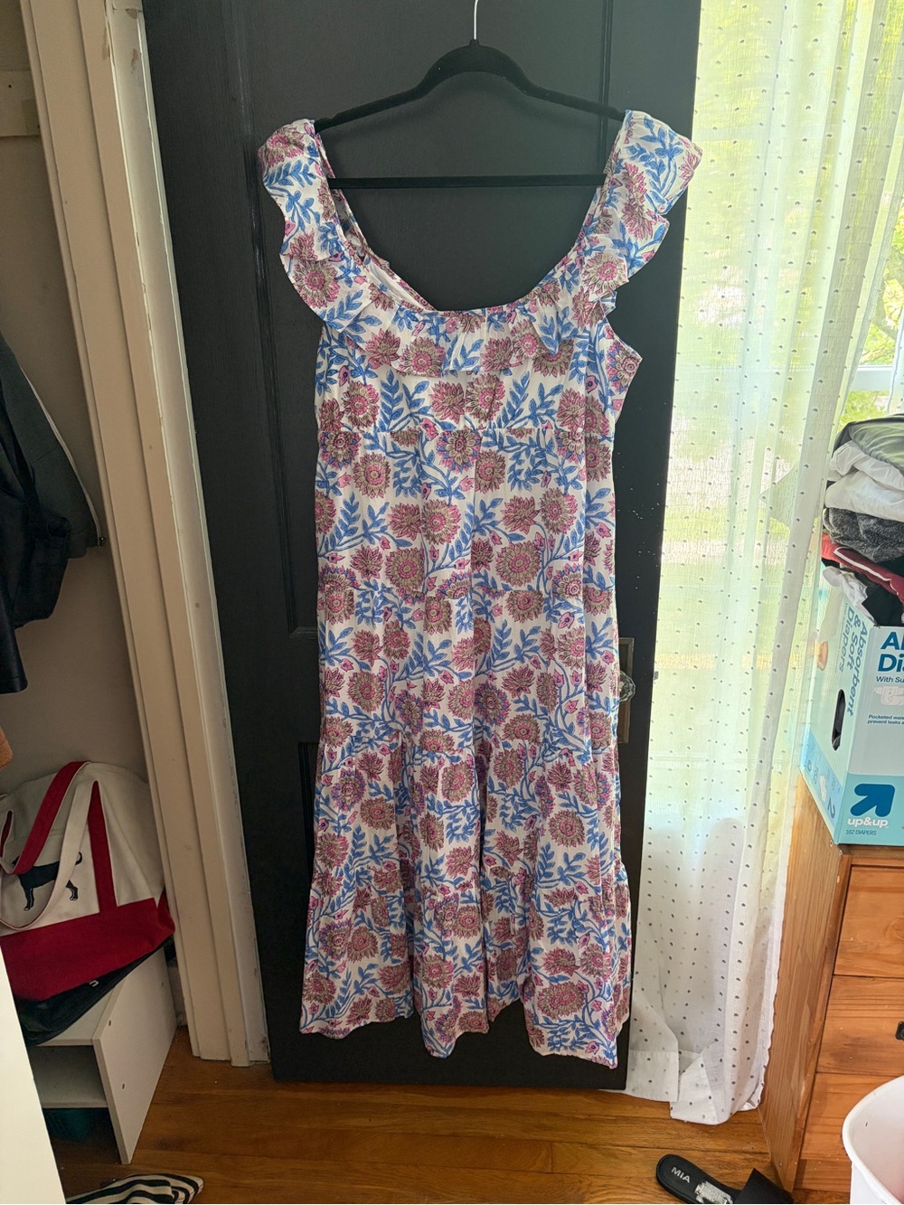 J. Crew White Midi Dress with Blue and Pink Floral Print Size Large - Picture 4 of 5
